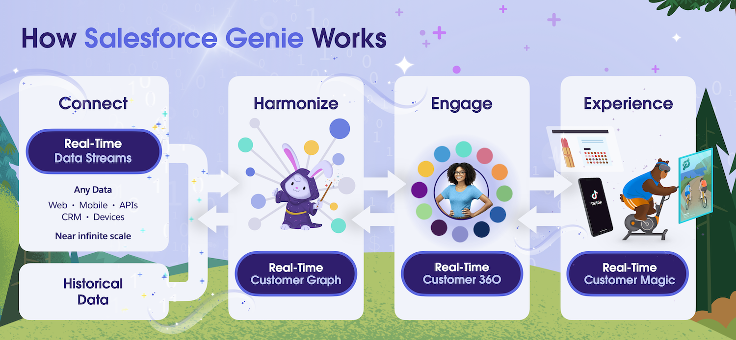 Graphic showing how Salesforce Genie works. 